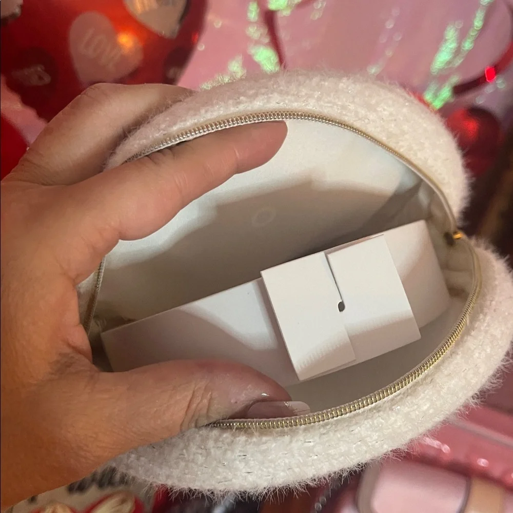 CHANEL Beauté Cream Round Cosmetic Pouch with Gold Logo